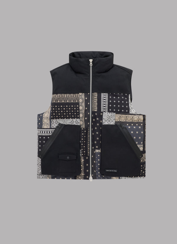 PAISLEY COMBINATION DOWN VEST-BLACK