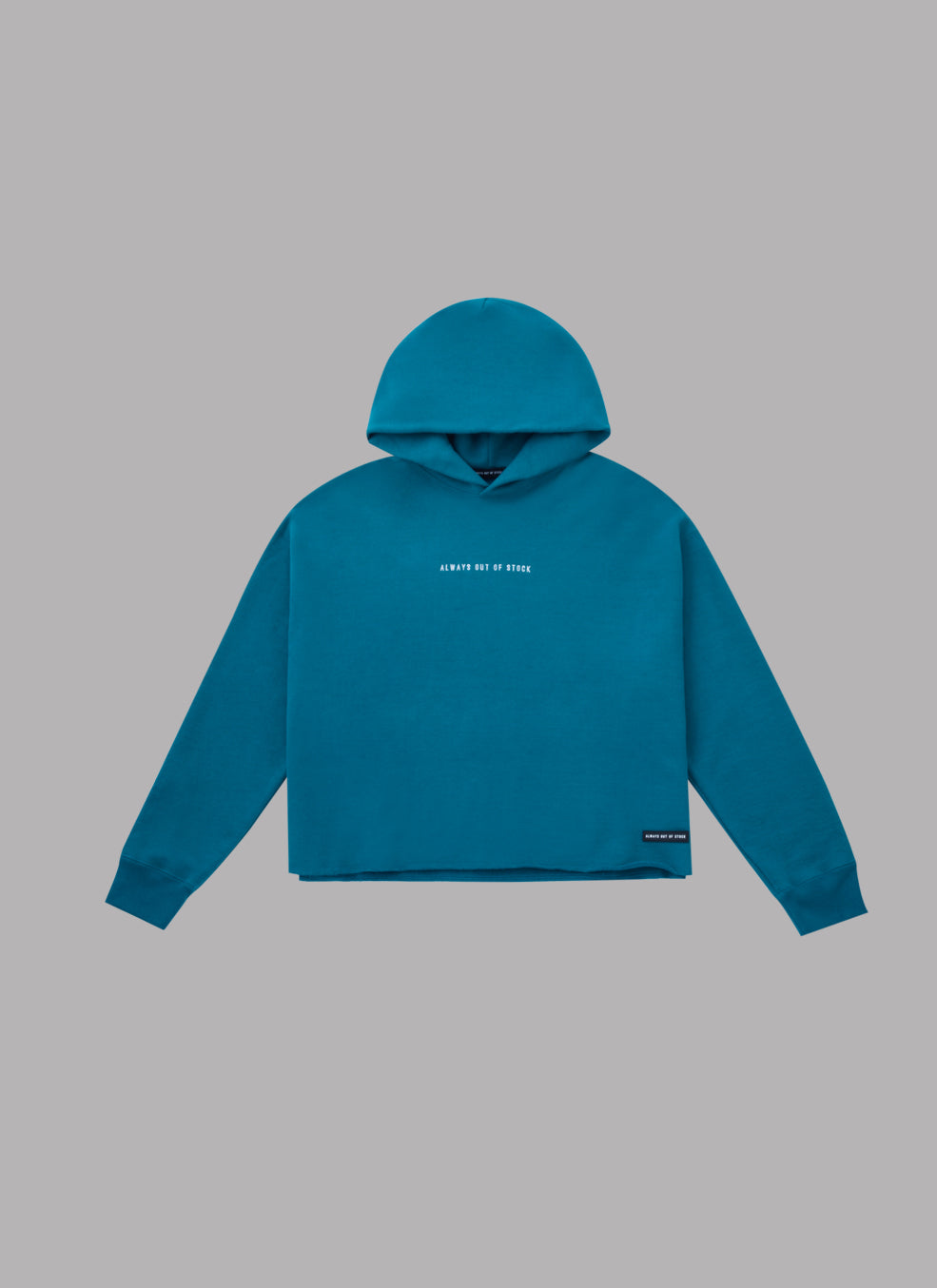 CUT OFF CROPPED THICK HOODIE-TURQUOISE