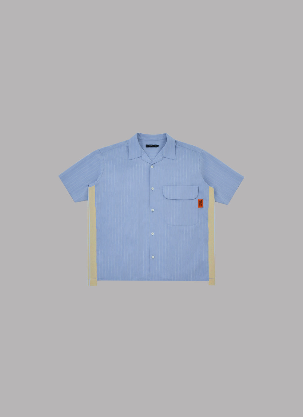 SIDE STRIPE OPEN COLLAR LINEN SHIRT-SAX