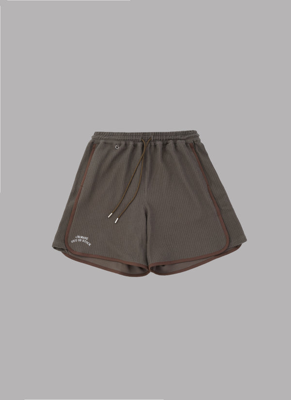 FRILL STRIPES BASKETBALL SHORTS-BROWN