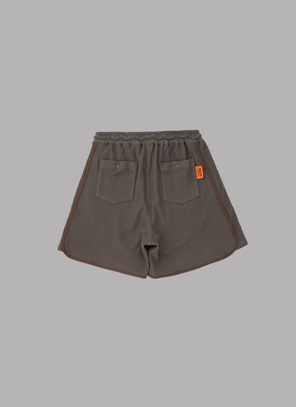 FRILL STRIPES BASKETBALL SHORTS-BROWN