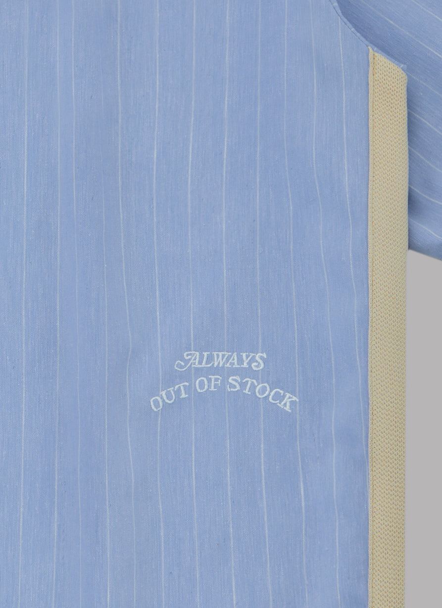 SIDE STRIPE OPEN COLLAR LINEN SHIRT-SAX