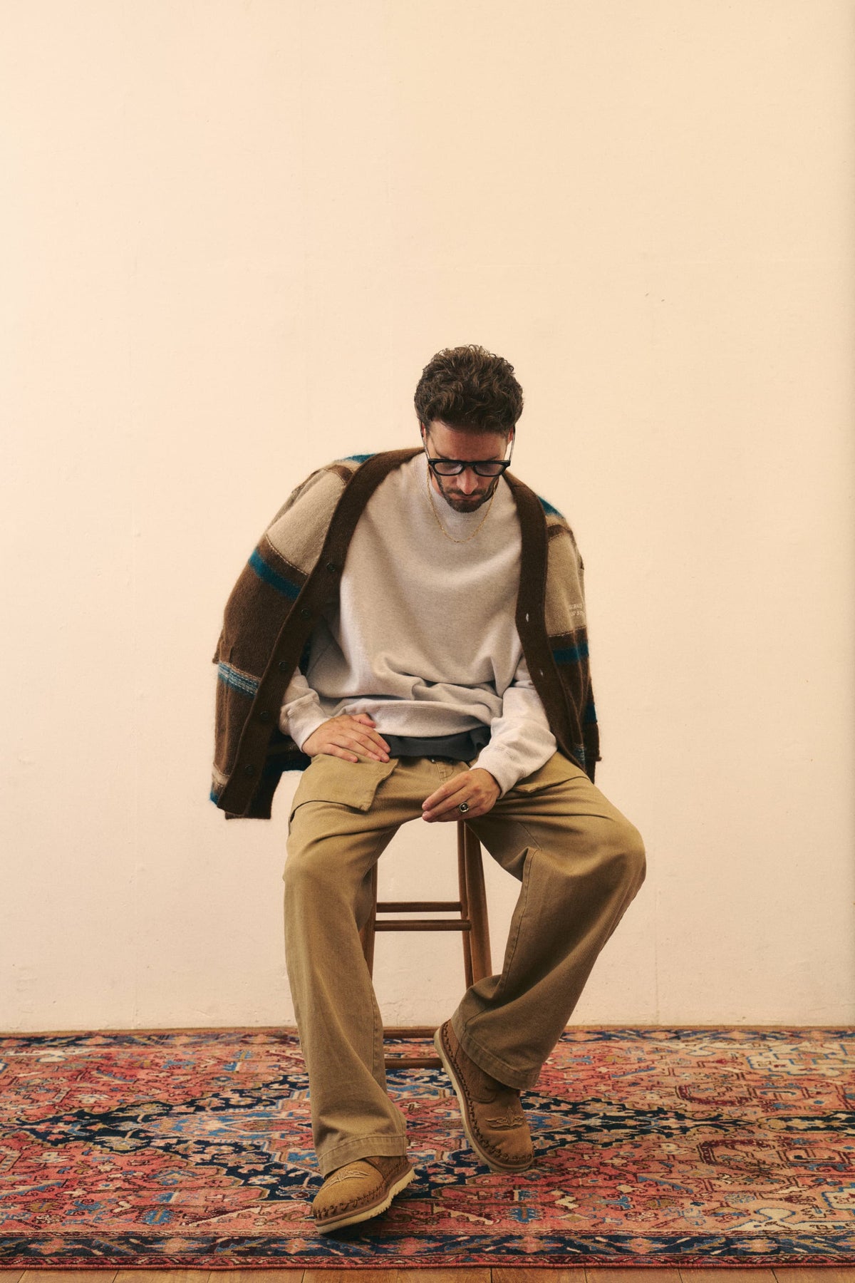 STRIPED KNIT  MOHAIR CARDIGAN - BROWN