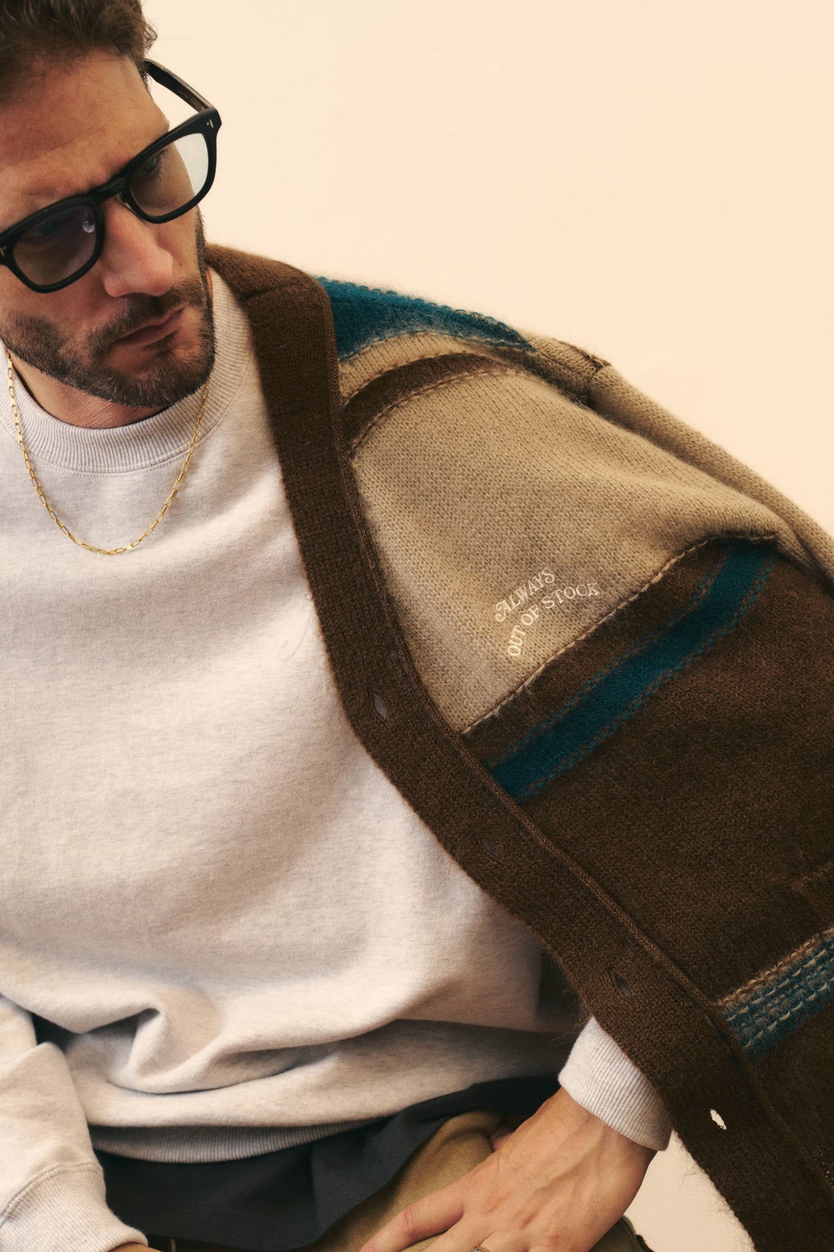 STRIPED KNIT  MOHAIR CARDIGAN - BROWN