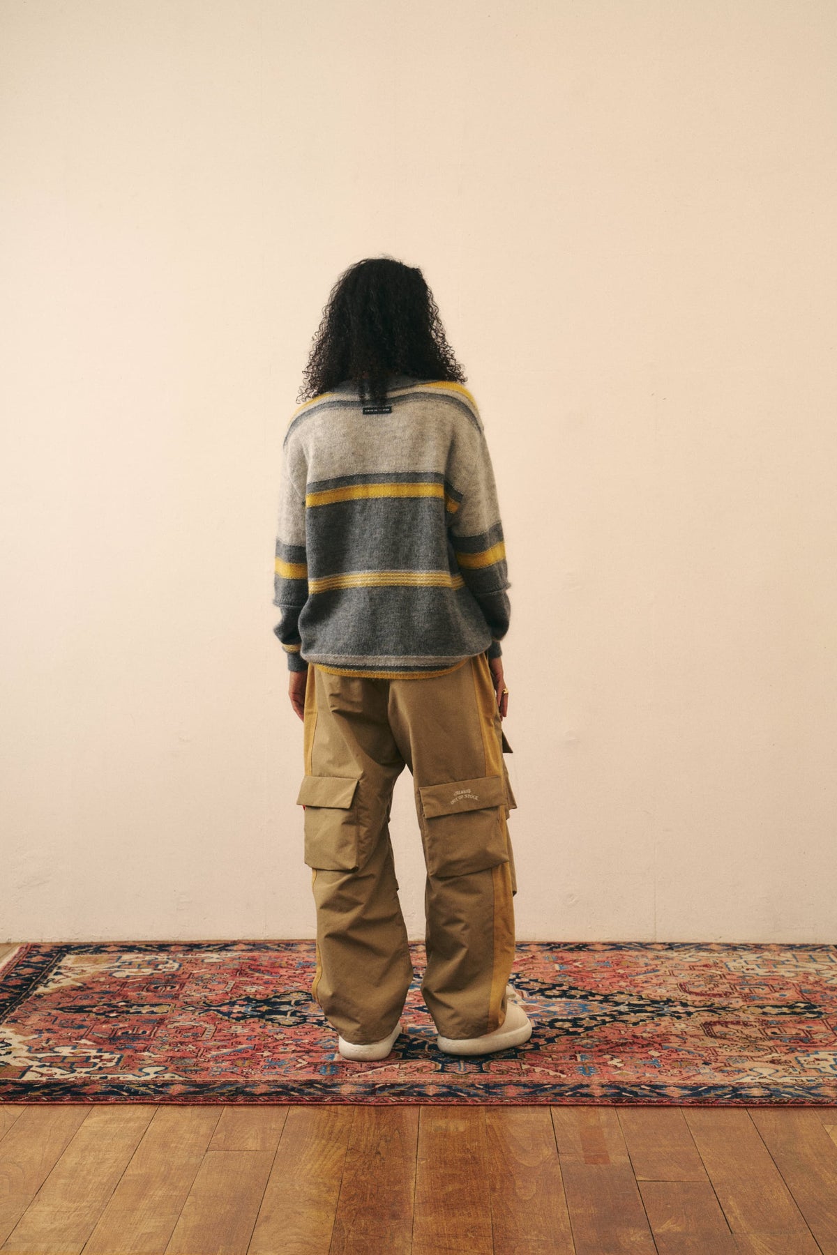 STRIPED KNIT  MOHAIR CARDIGAN - GRAY