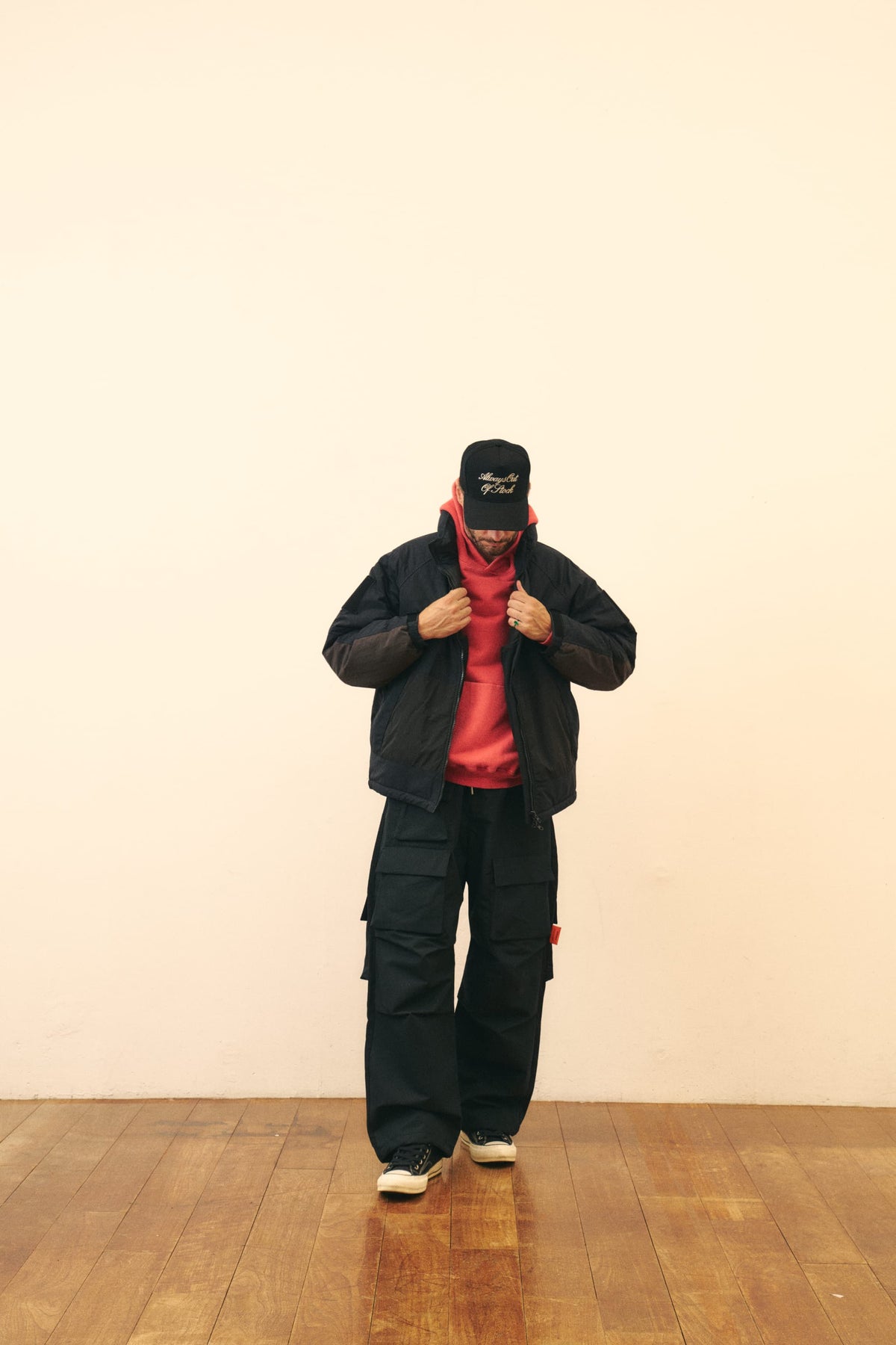 NINE POCKET WIDE FATIGUE PANTS - BLACK