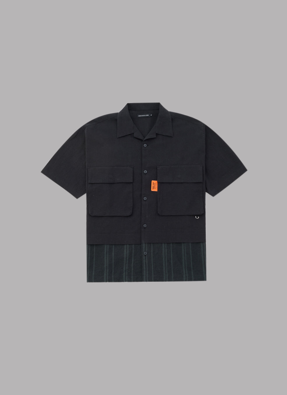 LINEN COMBINATION OPEN COLLAR SHIRT-BLACK