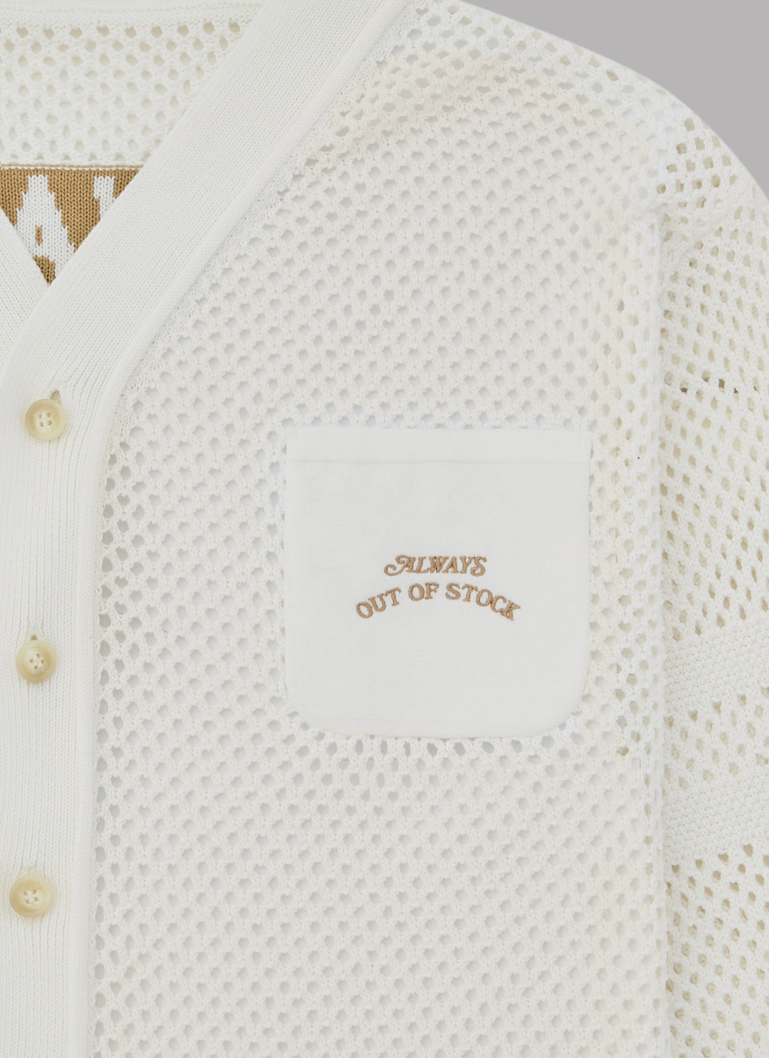 MESH KNIT BASEBALL CARDIGAN-OFF WHITE