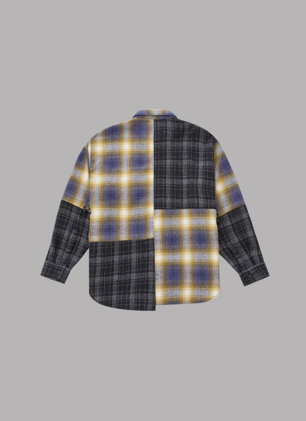 L/S CRAZY CHECK SHIRT-NAVY/YELLOW