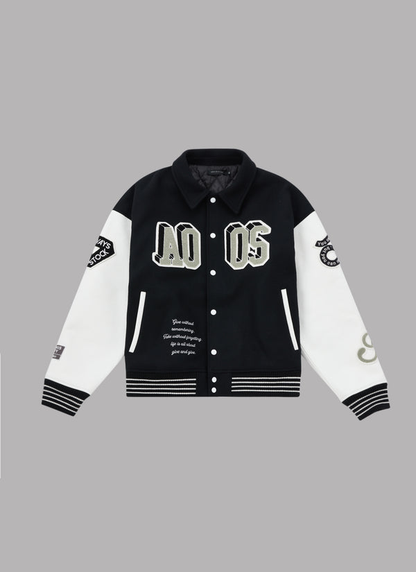 CRAZY PATCH COMBINATION STADIUM JUMPER-BLACK