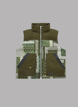 PAISLEY COMBINATION DOWN VEST-KHAKI