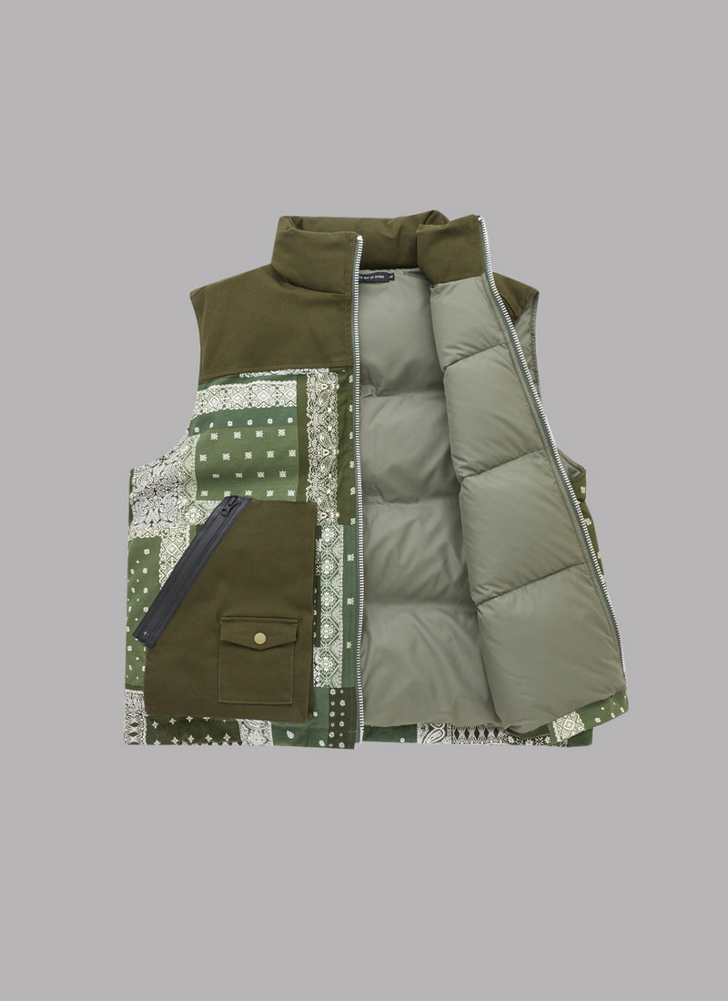 PAISLEY COMBINATION DOWN VEST-KHAKI