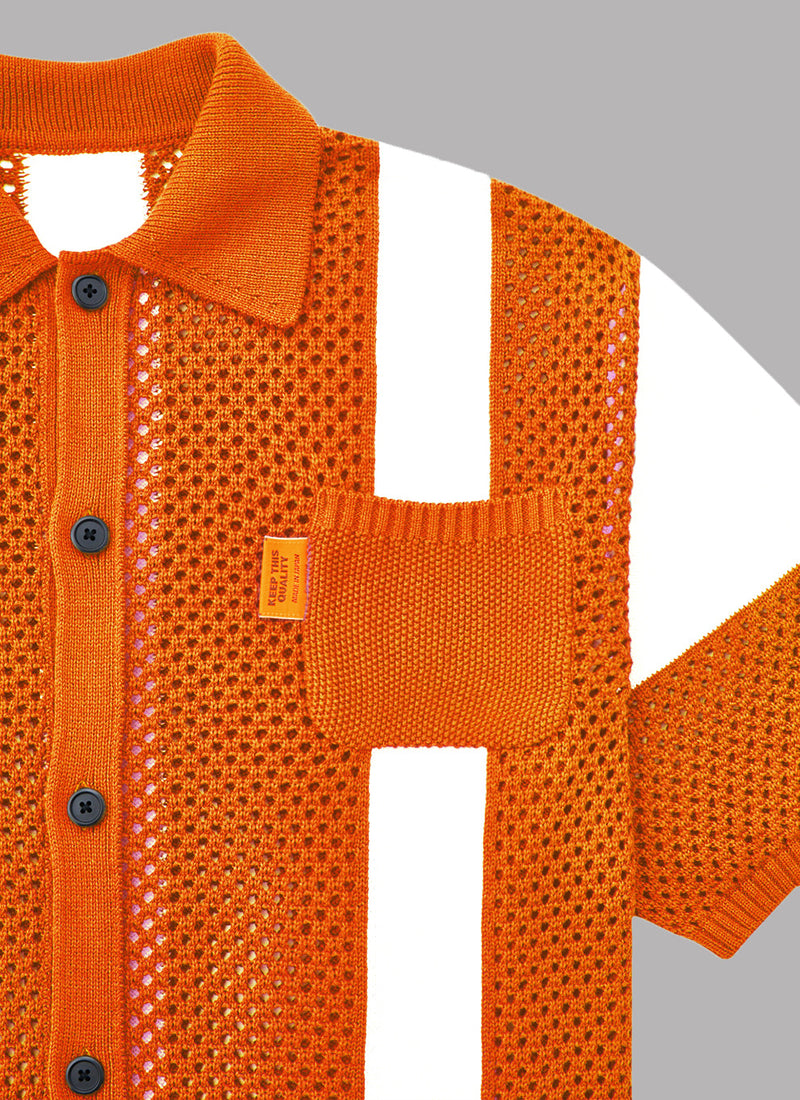 SUMMER KNIT RESORT SHIRT-ORANGE x IVORY