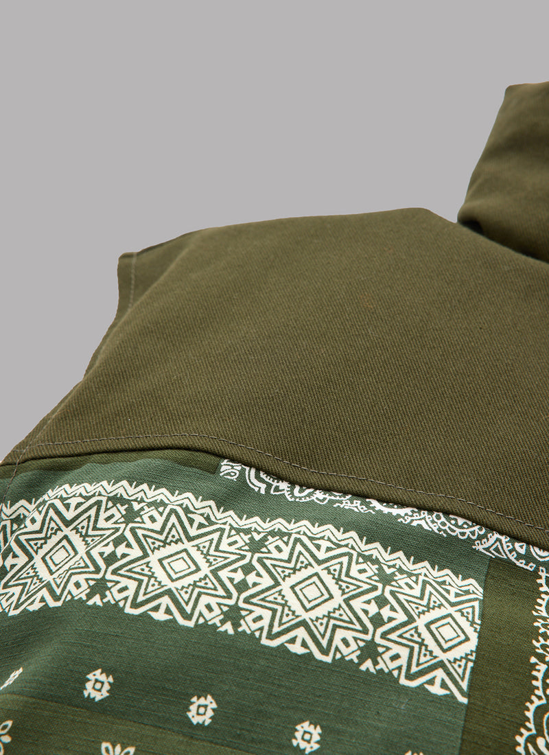 PAISLEY COMBINATION DOWN VEST-KHAKI