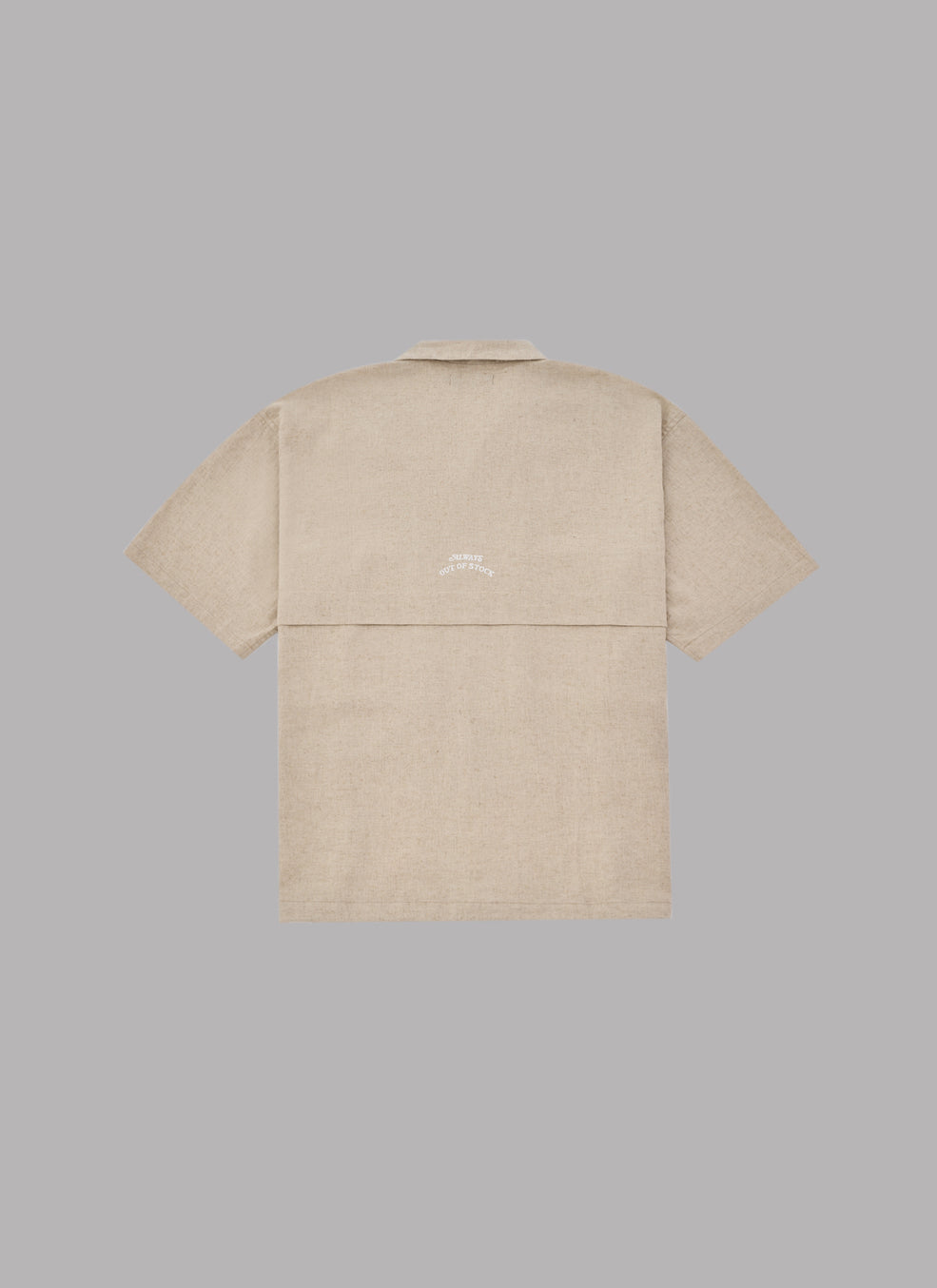 LINEN COMBINATION OPEN COLLAR SHIRT-BEIGE