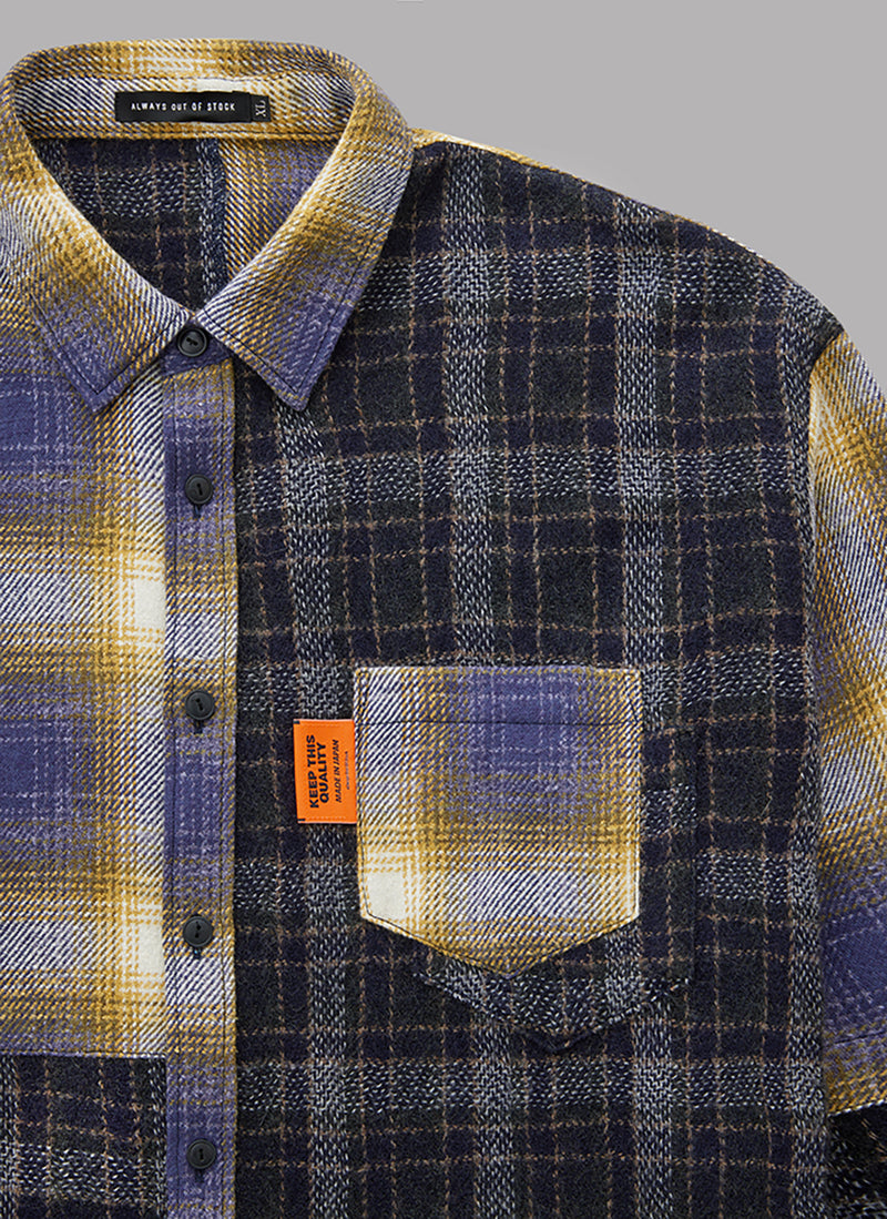 L/S CRAZY CHECK SHIRT-NAVY/YELLOW