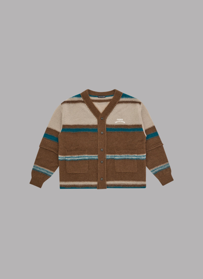 STRIPED KNIT  MOHAIR CARDIGAN - BROWN