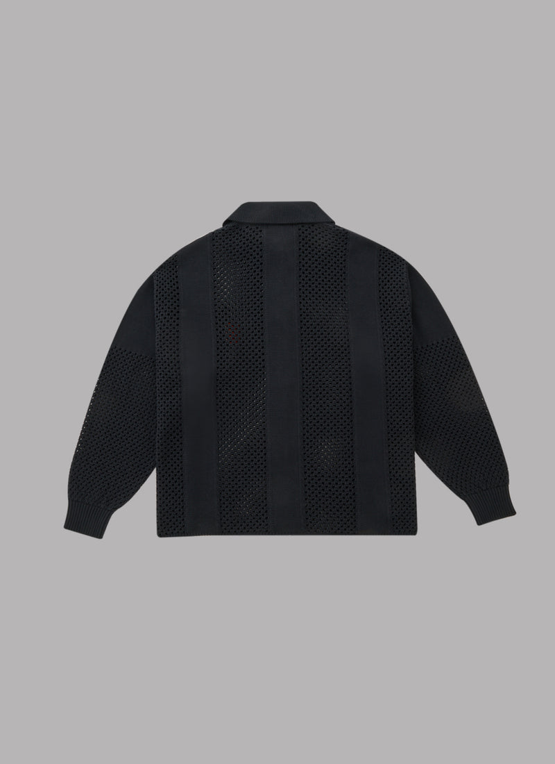 STRIPED KNIT SHIRT-BLACK