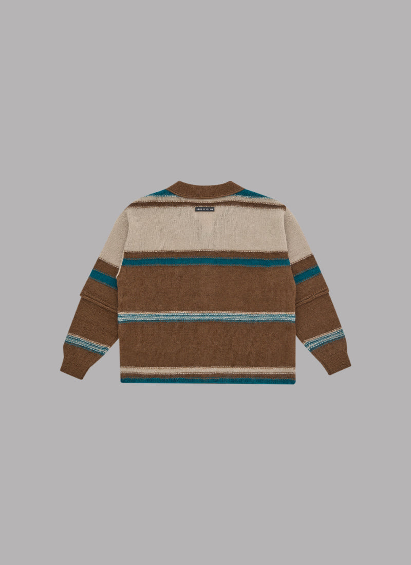 STRIPED KNIT  MOHAIR CARDIGAN - BROWN