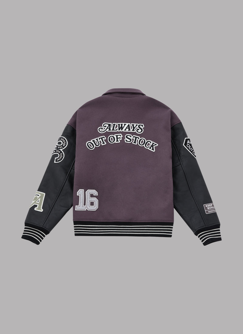 CRAZY PATCH COMBINATION STADIUM JUMPER-WINE