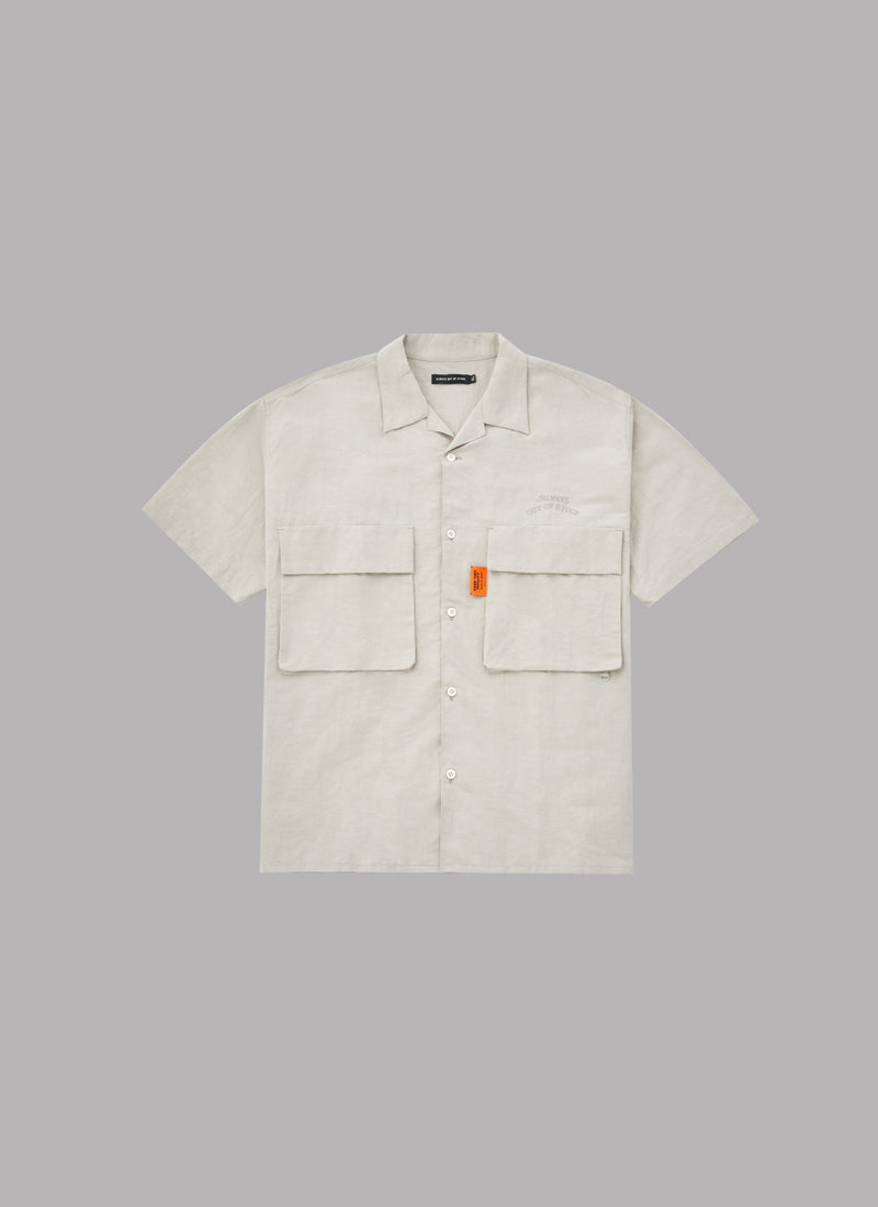 LINEN S/S RELAX SAFARI SHIRT-LIGHT GRAY