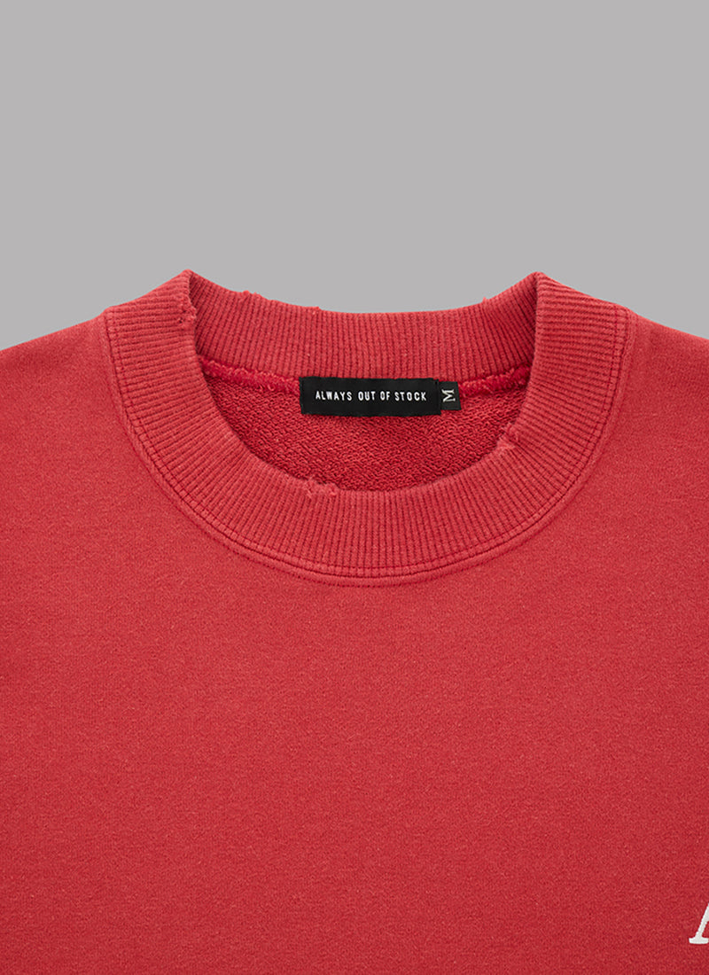 WASHED DAMAGED  HALF SLEEVE CREWNECK-DUSTY RED