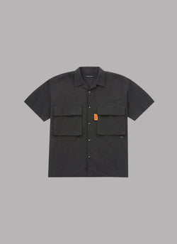 LINEN S/S RELAX SAFARI SHIRT-BLACK