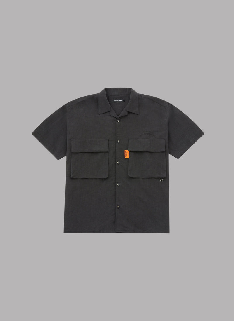 LINEN S/S RELAX SAFARI SHIRT-BLACK