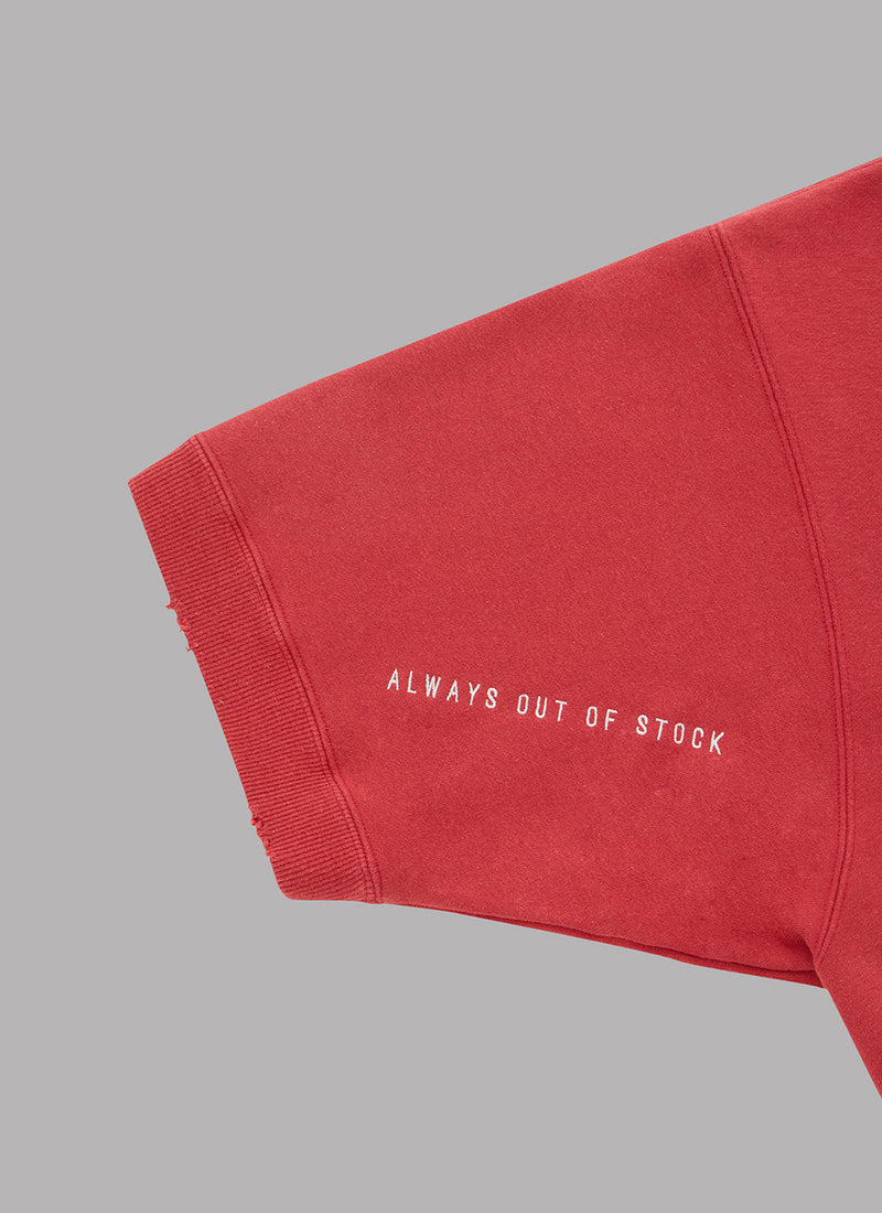 WASHED DAMAGED  HALF SLEEVE CREWNECK-DUSTY RED