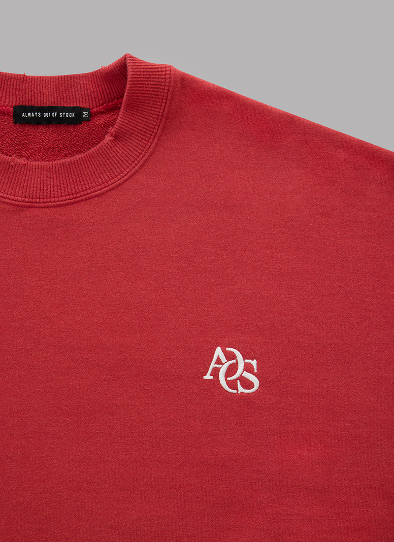 WASHED DAMAGED  HALF SLEEVE CREWNECK-DUSTY RED