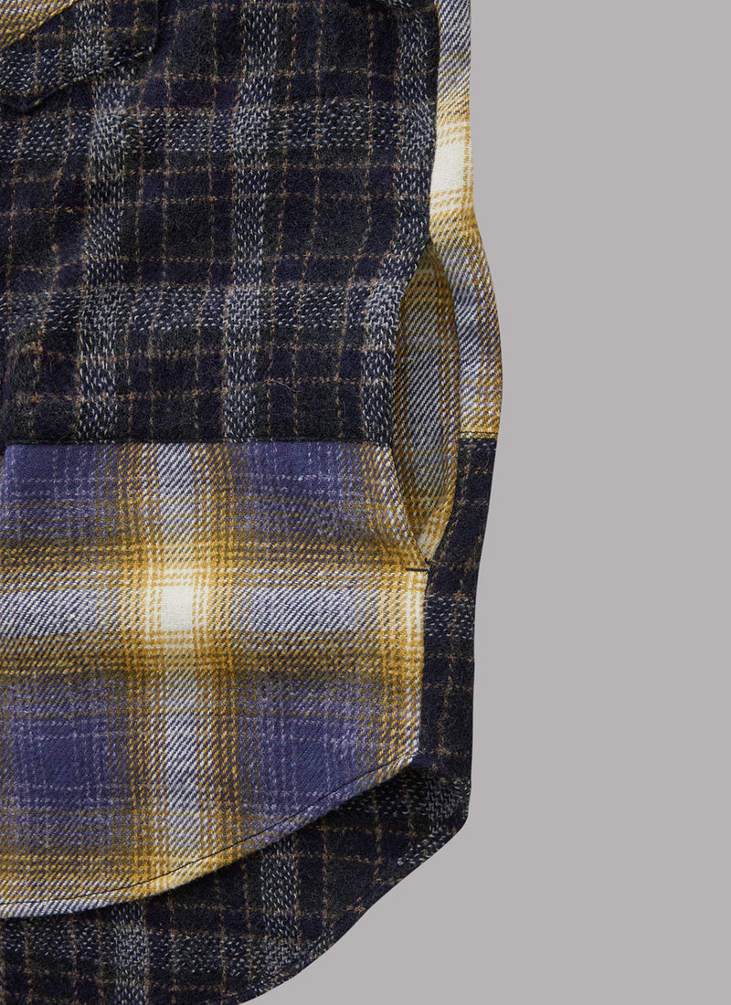 L/S CRAZY CHECK SHIRT-NAVY/YELLOW