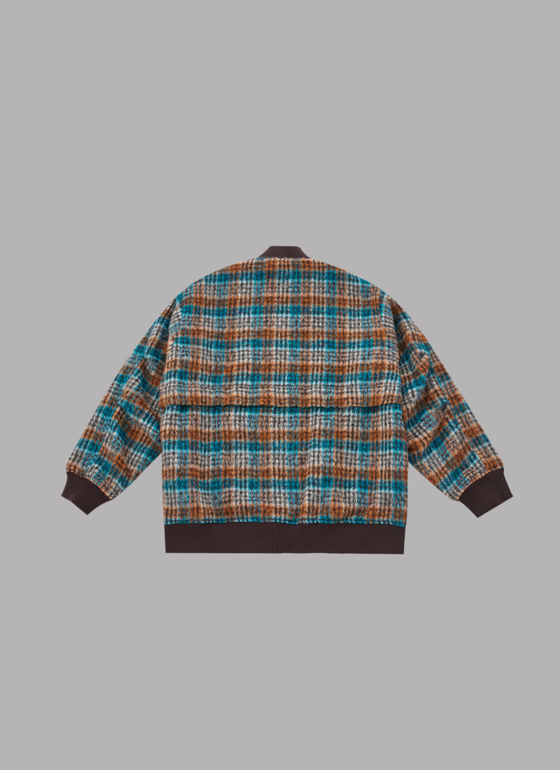 SHAGGY CHECK ZIP-UP BLOUSON-BLUE x ORANGE – ALWAYS OUT OF STOCK