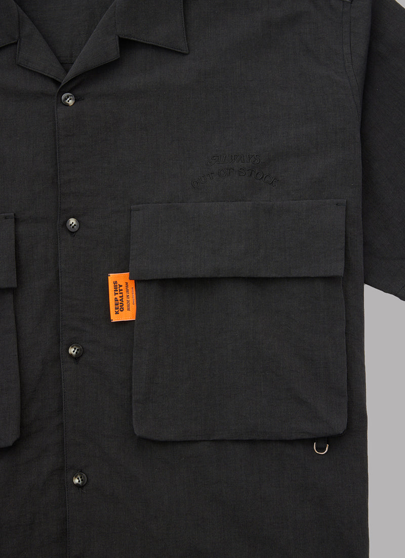 LINEN S/S RELAX SAFARI SHIRT-BLACK