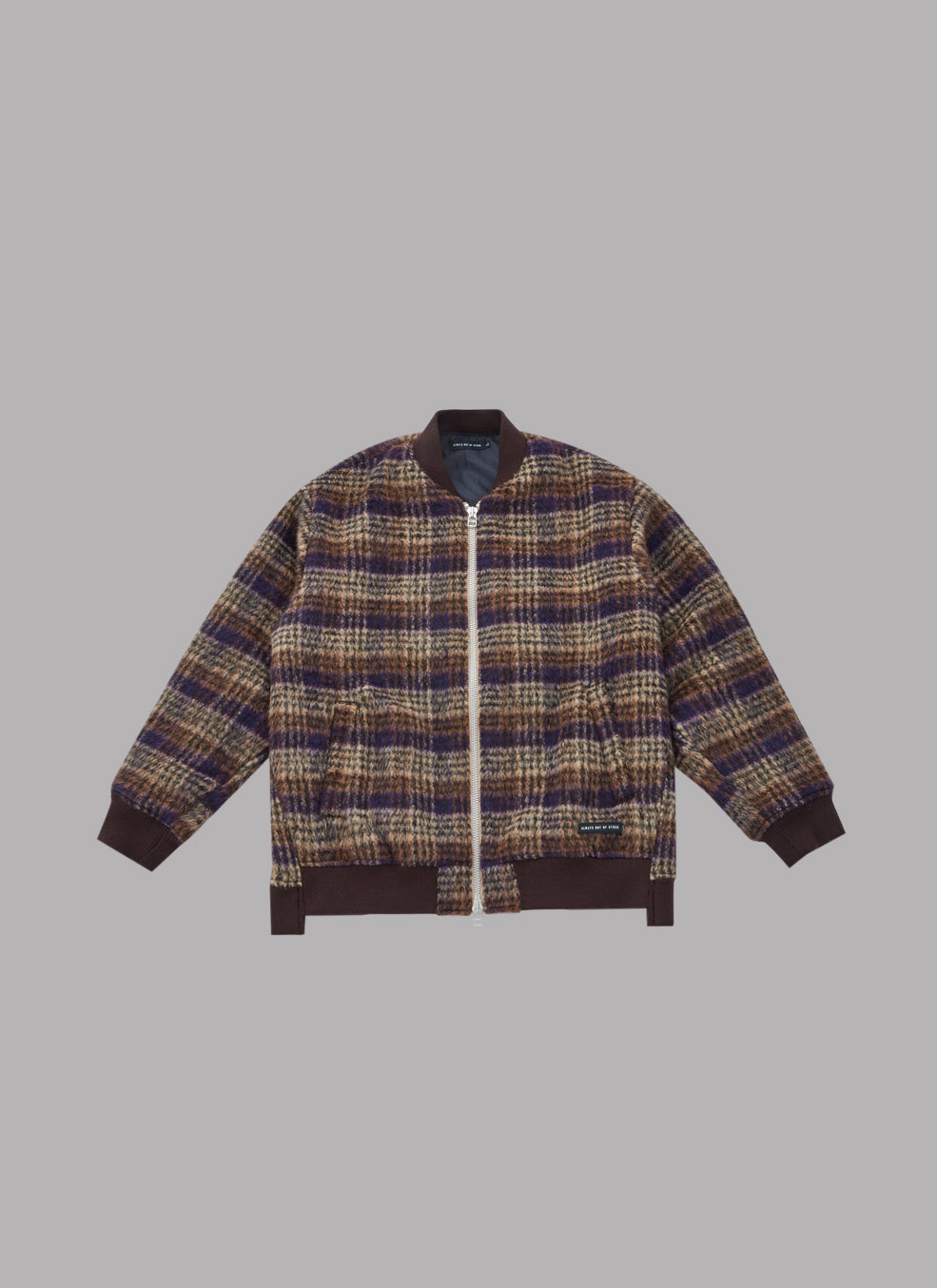 SHAGGY CHECK ZIP-UP BLOUSON-PURPLE x BROWN – ALWAYS OUT OF STOCK