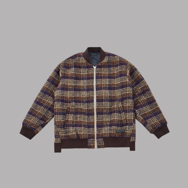 SHAGGY CHECK ZIP-UP BLOUSON-PURPLE x BROWN – ALWAYS OUT OF STOCK