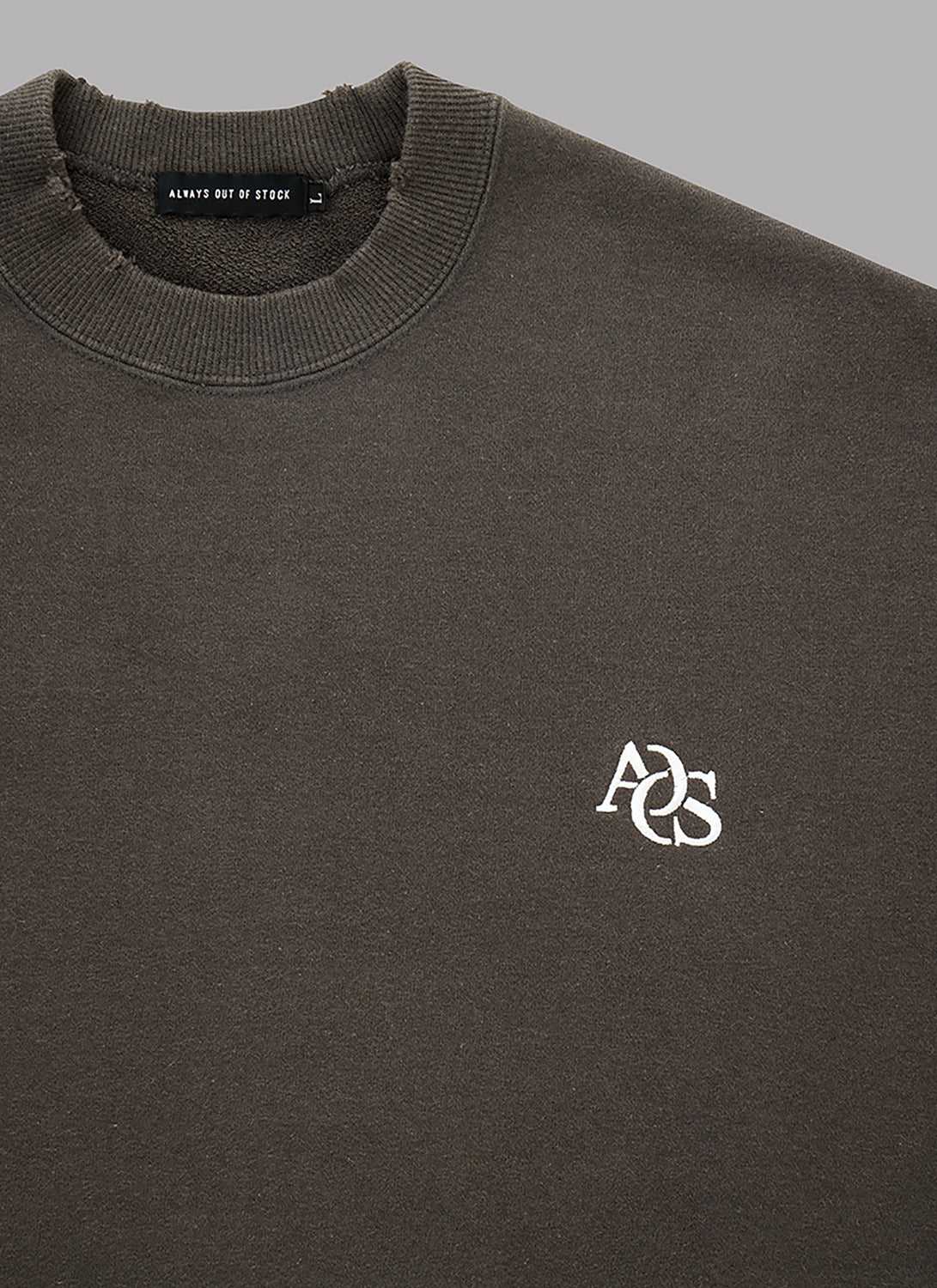 WASHED DAMAGED HALF SLEEVE CREWNECK-CHARCOAL