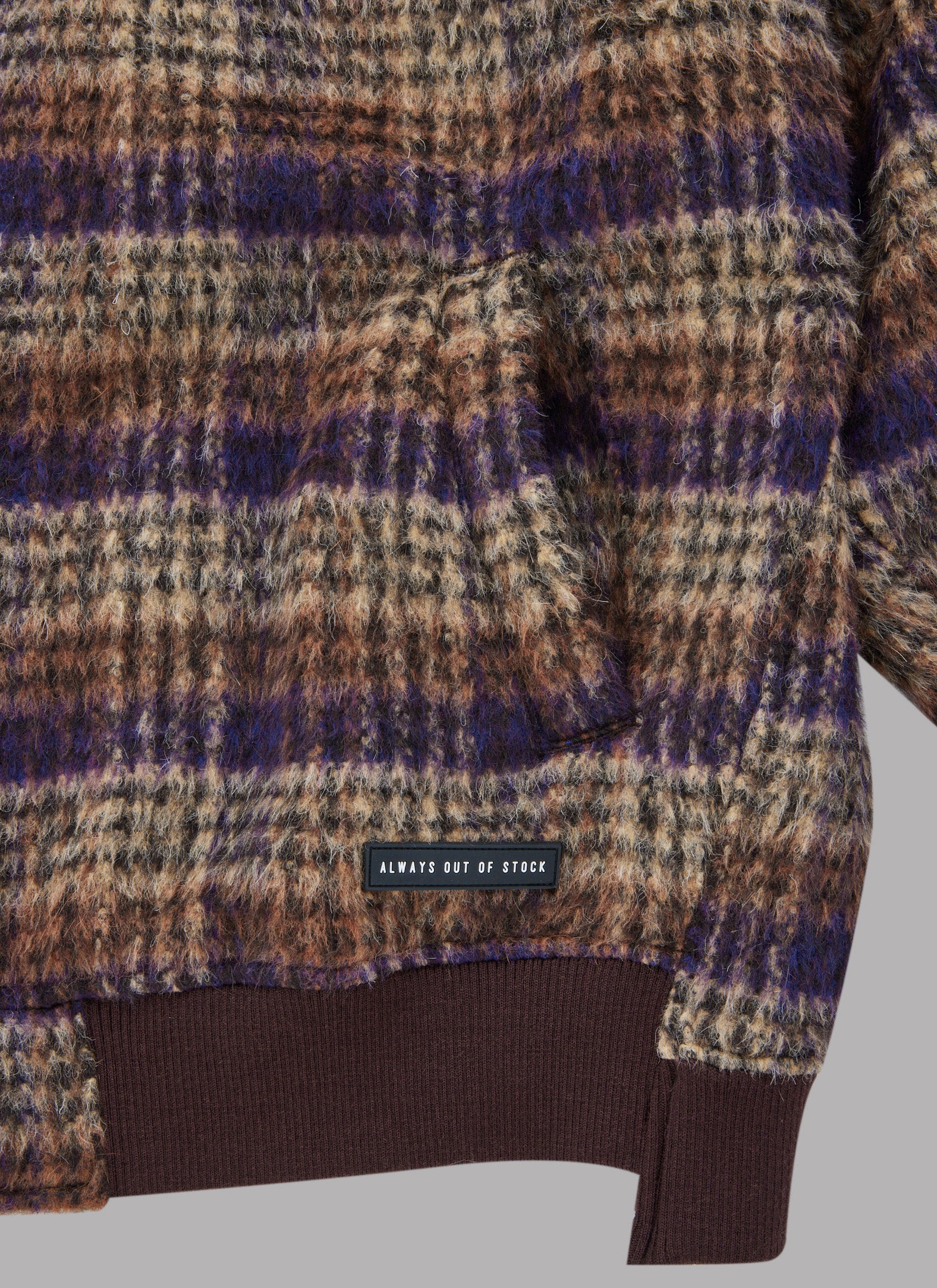 SHAGGY CHECK ZIP-UP BLOUSON-PURPLE x BROWN