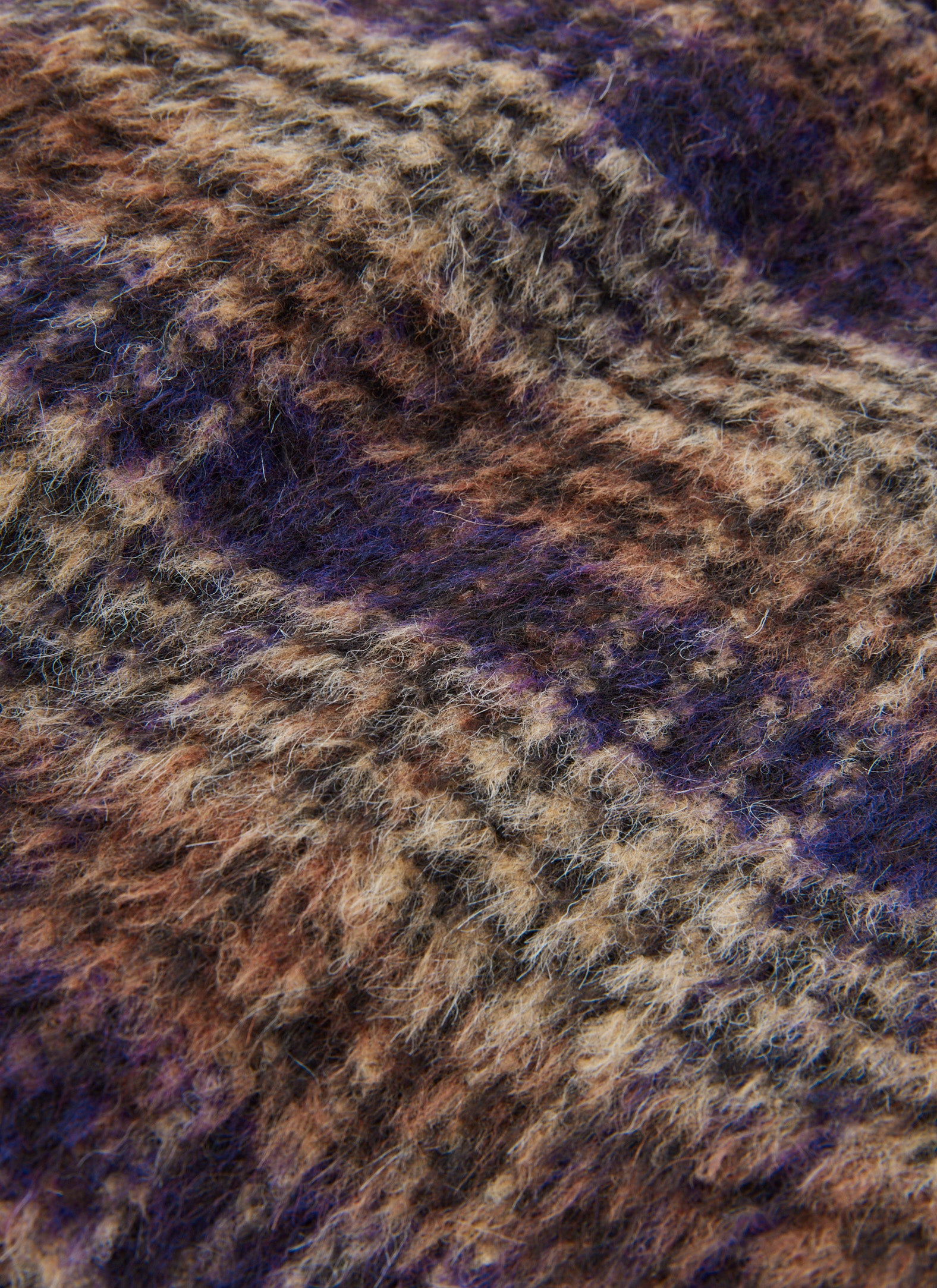 SHAGGY CHECK ZIP-UP BLOUSON-PURPLE x BROWN