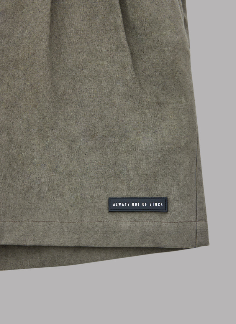 TWO TUCK CANVAS SHORTS-DARK OLIVE