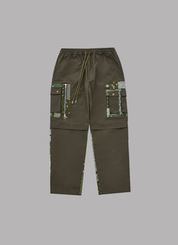 PAISLEY LAYERED POCKET FATIGUE PANTS-KHAKI