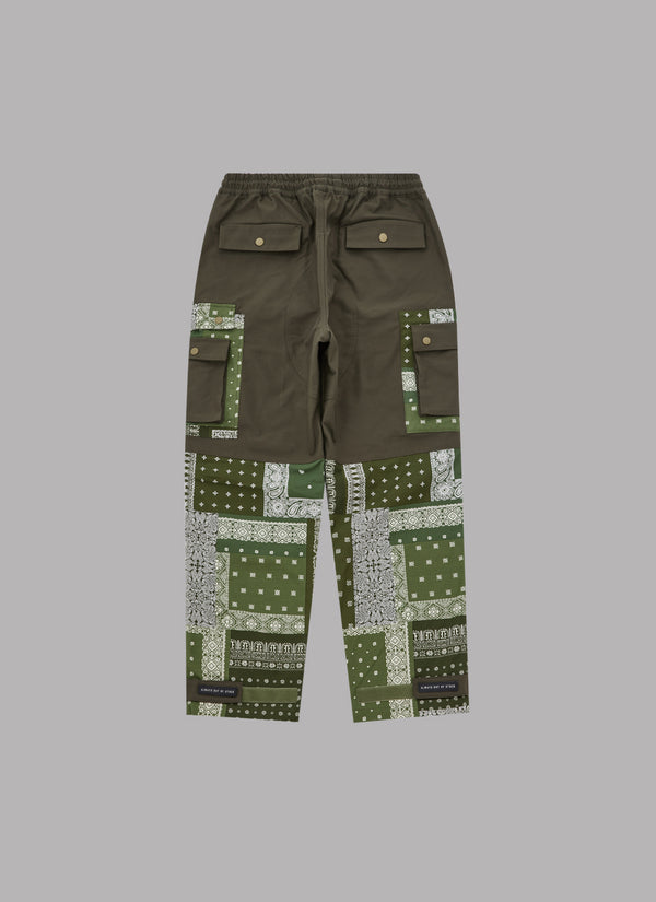 PAISLEY LAYERED POCKET FATIGUE PANTS-KHAKI