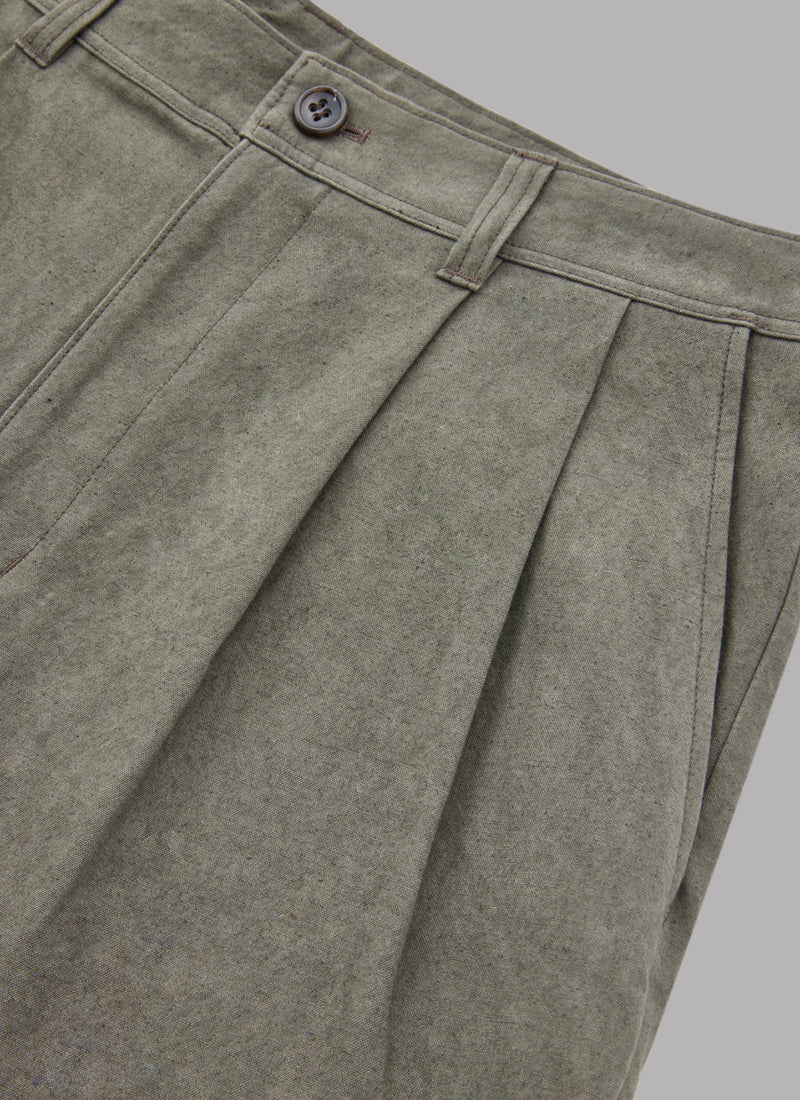 TWO TUCK CANVAS SHORTS-DARK OLIVE