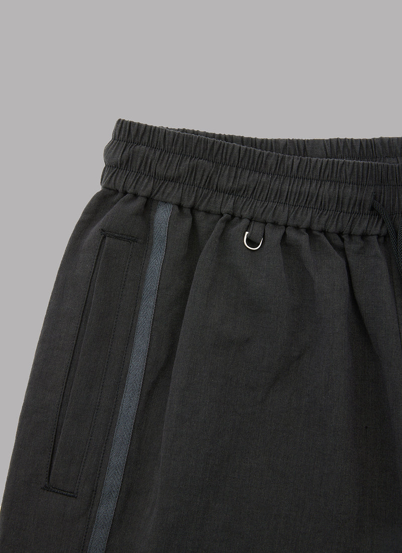 LINEN BASKETBALL SHORTS-BLACK