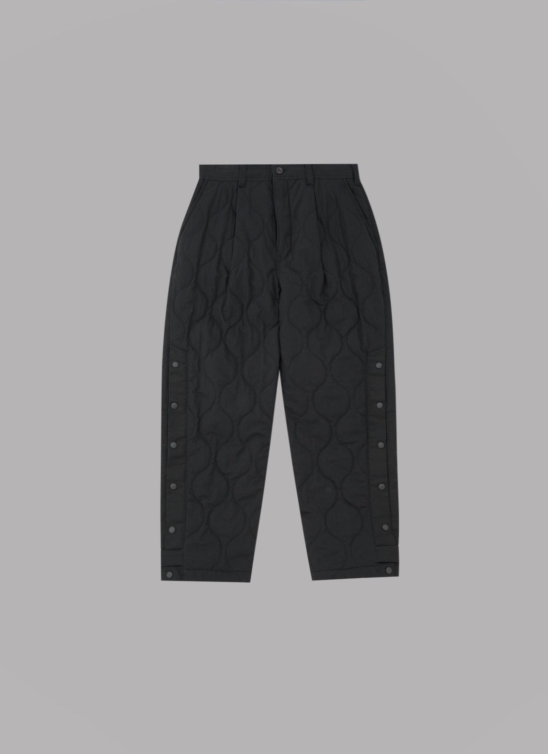 QUILTED SIDE BUTTON TROUSERS-BLACK