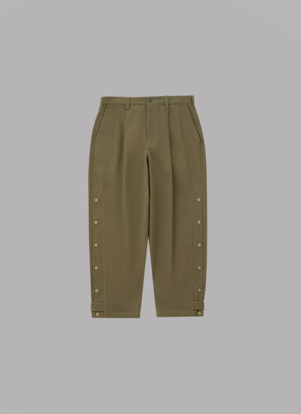 SIDE BUTTON TUCK PANTS-OLIVE