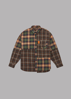 L/S CRAZY CHECK SHIRT-BROWN/ORANGE