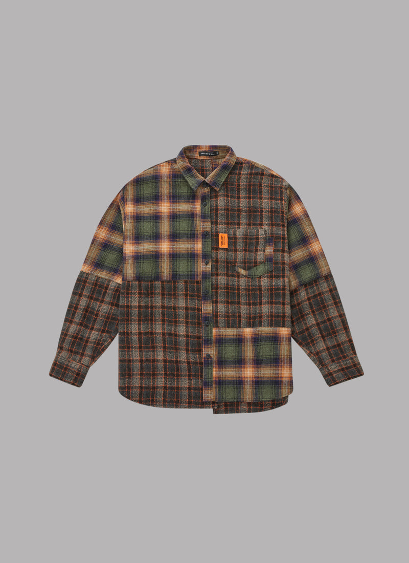 L/S CRAZY CHECK SHIRT-BROWN/ORANGE