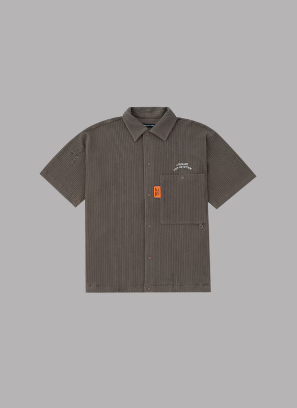 ・FRILL STRIPES S/S SHIRT-BROWN