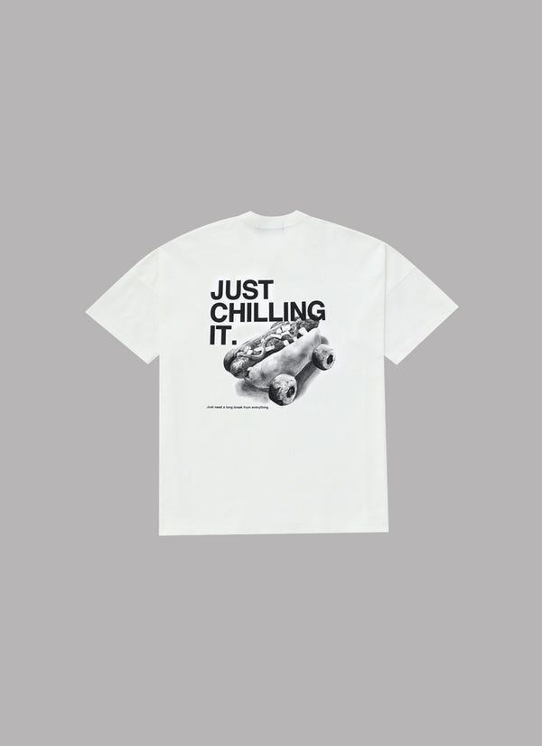 JUST CHILLING IT DROP SHOULDER S/S TEE-WHITE
