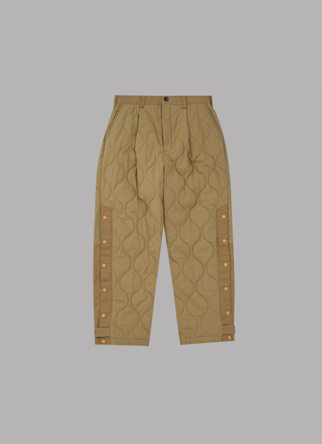 QUILTED SIDE BUTTON TROUSERS-BEIGE